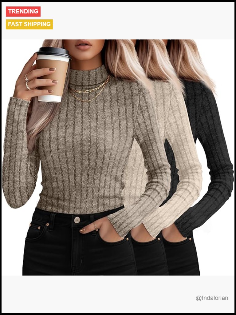 3 Pack Mock Turtleneck Sweaters Long Sleeve Ribbed Knit Tops Thermal Underwear